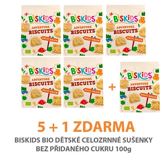 5 +1 ZDARMA! Výhodné balení BISkids BIO dětské celozrnné sušenky bez přidaného cukru 100g