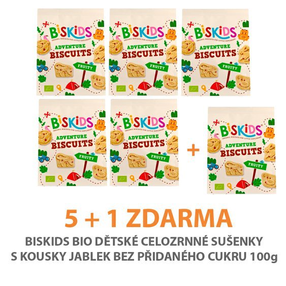 5 +1 ZDARMA! Výhodné balení BIO dětské celozrnné sušenky s jablky bez přidaného cukru 100g