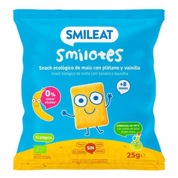 Smileat BIO kukuřičné křupky banán a vanilka s olivovým olejem a vitaminem B1 8M+ 25g