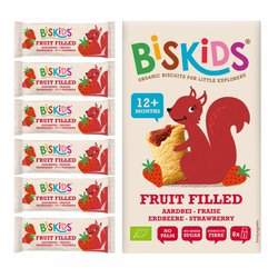 BISkids BIO měkké dětské sušenky s jahodovým pyré bez přidaného cukru 33% ovoce 12M+ 120g