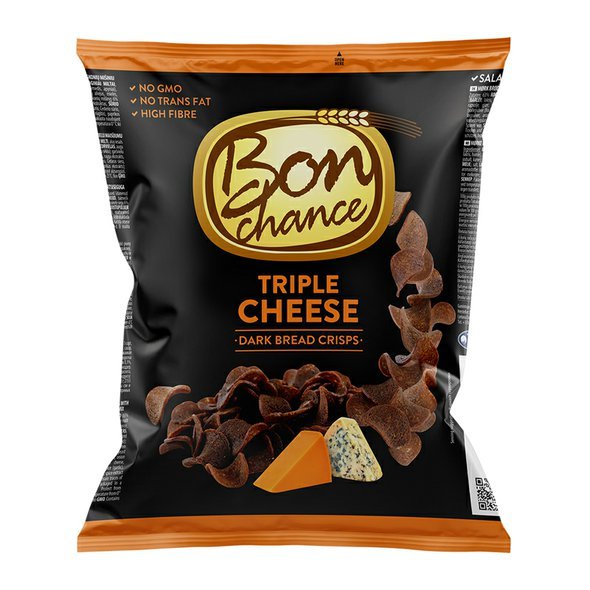 Bon Chance žitno-pšeničné chlebové chipsy se třemi druhy sýrů 120g