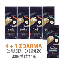 4 + 1 ZDARMA! Výhodné balení zrnkové kávy 1kg (3x Arabika, 2x Espresso)