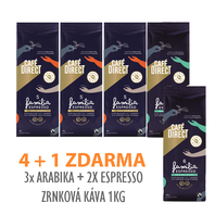Cafédirect 4 + 1 ZDARMA! Výhodné balení Familia zrnkové kávy 1kg (3x Arabika, 2x Espresso)