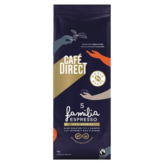 Cafédirect Arabika Espresso zrnková káva 1kg. 100% ArabikaFairtrade.