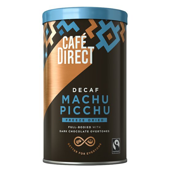 Cafédirect Machu Picchu instantní káva bez kofeinu 100g. Šetrné odstranění kofeinu.