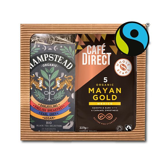Cafédirect BIO dárkový balíček Mayan Gold zrnková káva 227g a selekce černých čajů 20ks