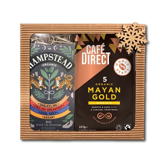Cafédirect dárkový balíček Mayan Gold zrnková káva 227g a selekce černých čajů 20ks