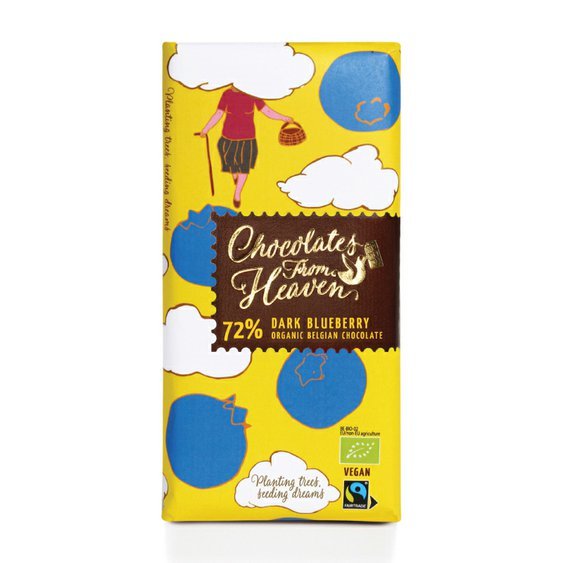 Chocolates From Heaven BIO hořká čokoláda s borůvkami 72% 100g. Belgická čokoláda.
