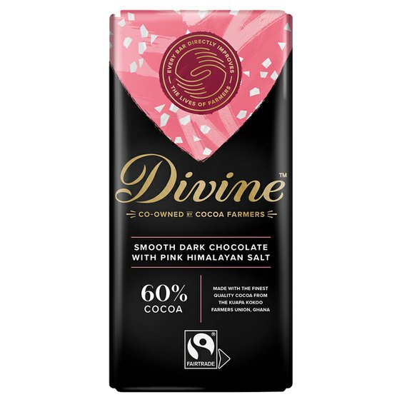 Divine hořká čokoláda s růžovou himálajskou solí 60% 90g.Fairtrade kakao.VEGAN.