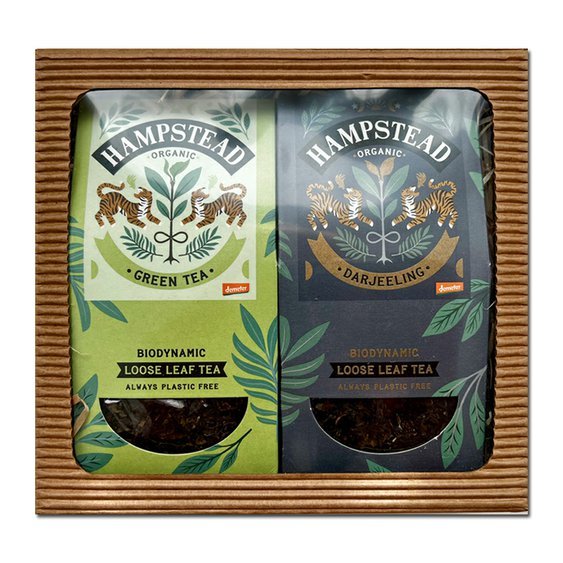 Hampstead Tea BIO dárkový balíček sypaného zeleného a černého čaje 2 x 100g