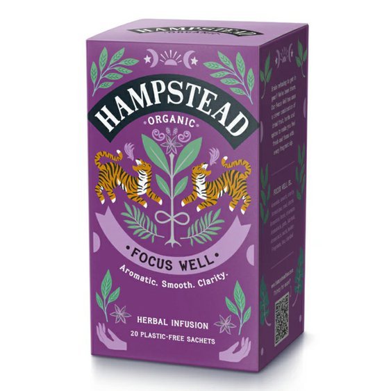Hampstead Tea London BIO bylinný čaj na podporu soustředění 20ks. Čaj bez kofeinu.