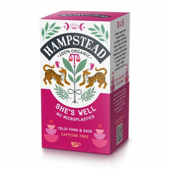 Hampstead Tea BIO bylinný čaj pro ženskou rovnováhu 20ks. Přirozeně bez kofeinu.