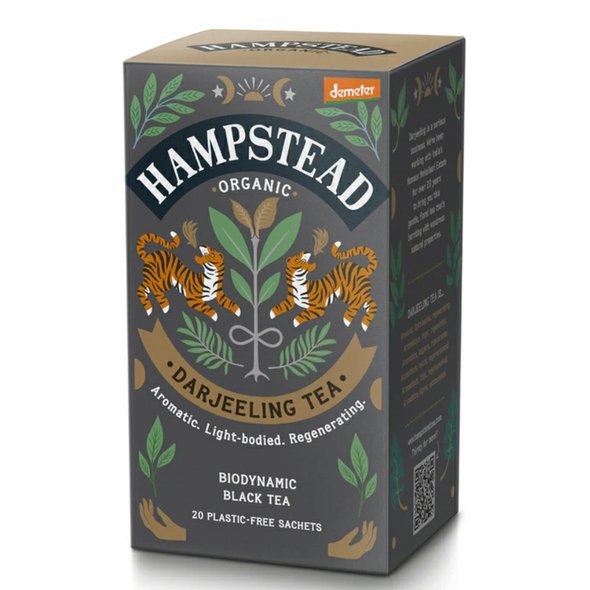 Hampstead Tea London BIO Darjeeling černý čaj 20ks. Jemný černý čaj. Fairtrade a Demeter.