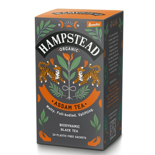 Hampstead Tea London BIO Assam černý čaj 20ks. Jemný černý čaj. Fairtrade a Demeter.