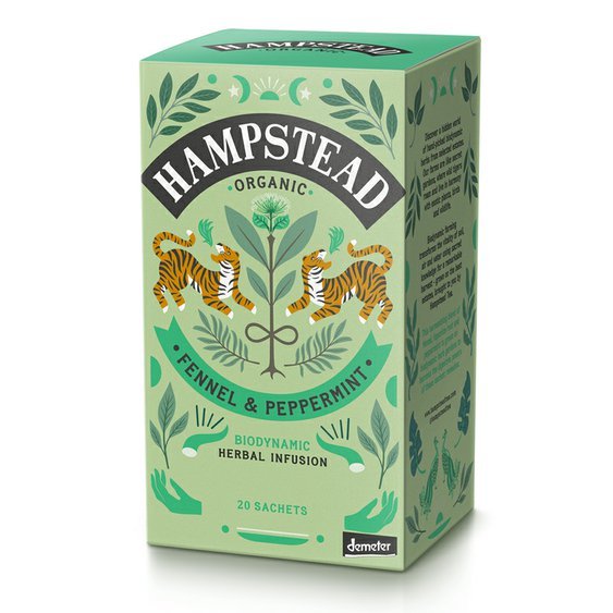Hampstead Tea London BIO fenyklový čaj s mátou 20ks. Čaj bez kofeinu.