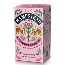 Hampstead Tea London BIO šípkový čaj s ibiškem 20ks. Fairtrade čaj bez kofeinu na imunitu.