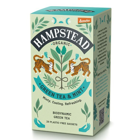 Hampstead Tea London BIO zelený čaj s mátou a lékořicí 20ks. Demeter detoxikační čaj.