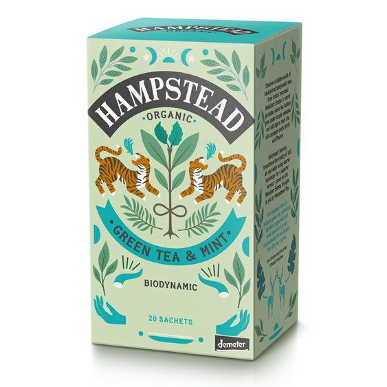 Hampstead Tea London BIO zelený čaj s mátou a lékořicí 20ks. Demeter detoxikační čaj.
