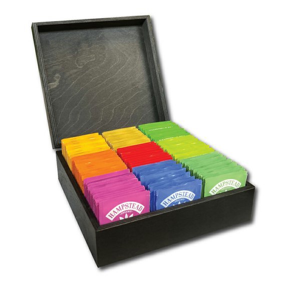 Hampstead Tea luxusní černá dřevěná kazeta mix sáčkových BIO čajů 117ks - 9 druhů