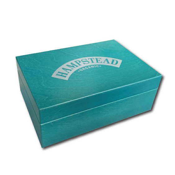 Hampstead Tea luxusní petrolej. dřevěná kazeta mix sáčkových BIO čajů 78ks-6 druhů-PRÁZDNÁ