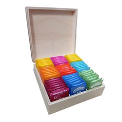 Hampstead Tea luxusní přírodní dřevěná kazeta mix sáčkových čajů BIO 117ks - 9 druhů