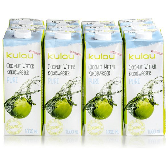 Kulau BIO kokosová voda PURE 12 x 1l. Přírodní isotonický nápoj. Pouze 12kcal/100ml.