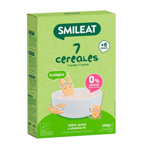 SMILEAT BIO dětská kaše 7 druhů cereálií s vitaminem B1 6M+ 200g