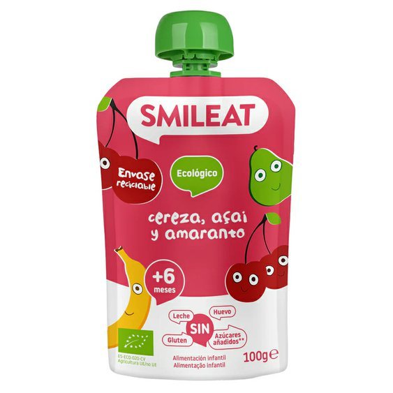 SMILEAT BIO kapsička banán, hruška, třešeň, acai a amarant 6M+ 100g