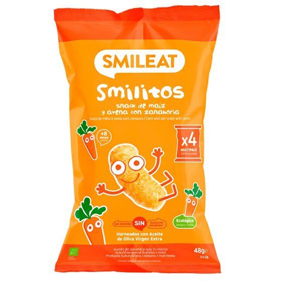 Smileat BIO kukuřičné křupky oves, mrkev s panenským olivovým olejem a vitaminem B1 8M+