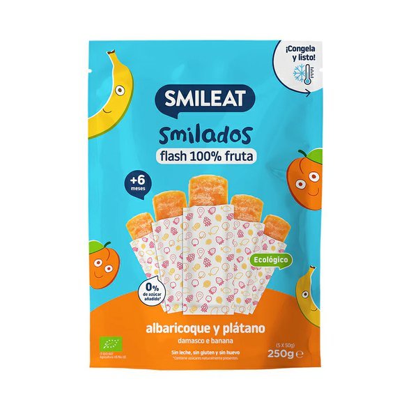 SMILEAT BIO 100% ovocné zmrzlinky k zamražení meruňka a banán 5ks 6M+ 250g