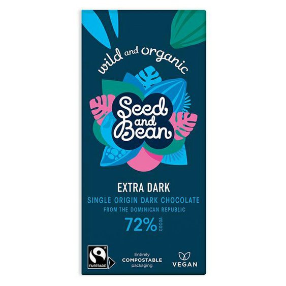 Seed&Bean BIO extra hořká čokoláda 85g. Fairtrade Vegan čokoláda, bez sóji.