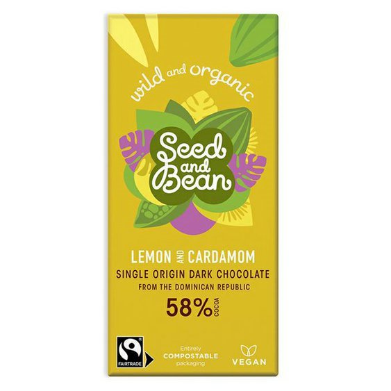 Seed&Bean BIO hořká čokoláda s kardamonem a citrónovým olejem 85g. Vegan, bez sóji.