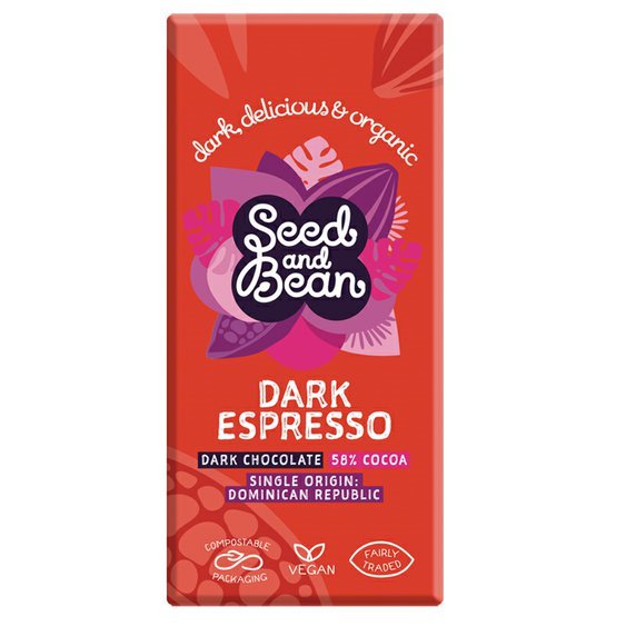 Seed&Bean BIO hořká čokoláda s mletou kávou 85g. Fairtrade Vegan čokoláda, bez sóji.