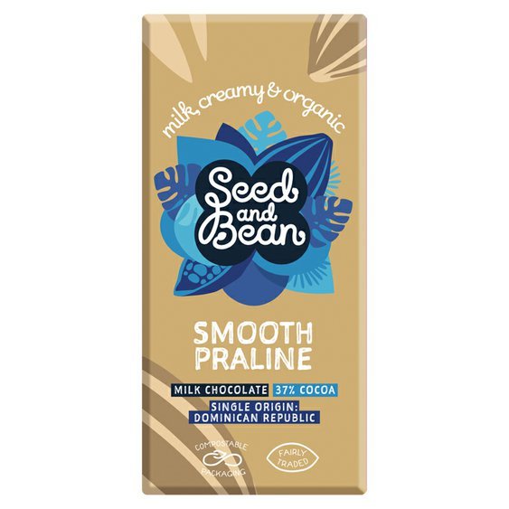 Seed&Bean BIO mléčná čokoláda s chutí lískových oříšků a mandlí 85g. Fairtrade čokoláda.