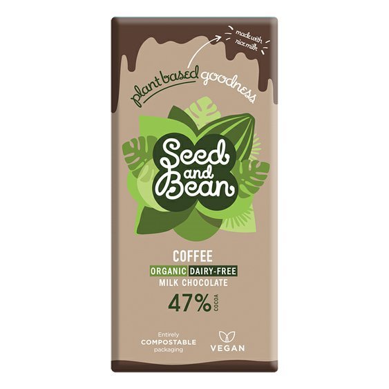 Seed&Bean BIO rýžová mléčná VEGAN čokoláda s kávou 47% 75g. Fairtrade čokoláda.