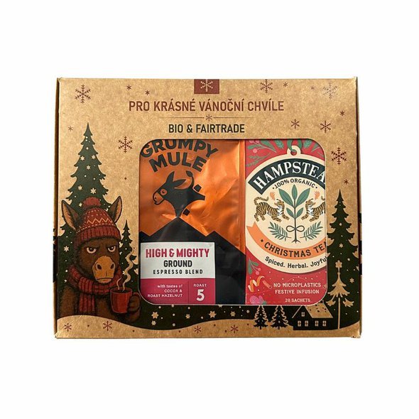 Vánoční balíček High & Mighty Arabica mletá káva 200g a BIO vánoční kořeněný čaj 20ks